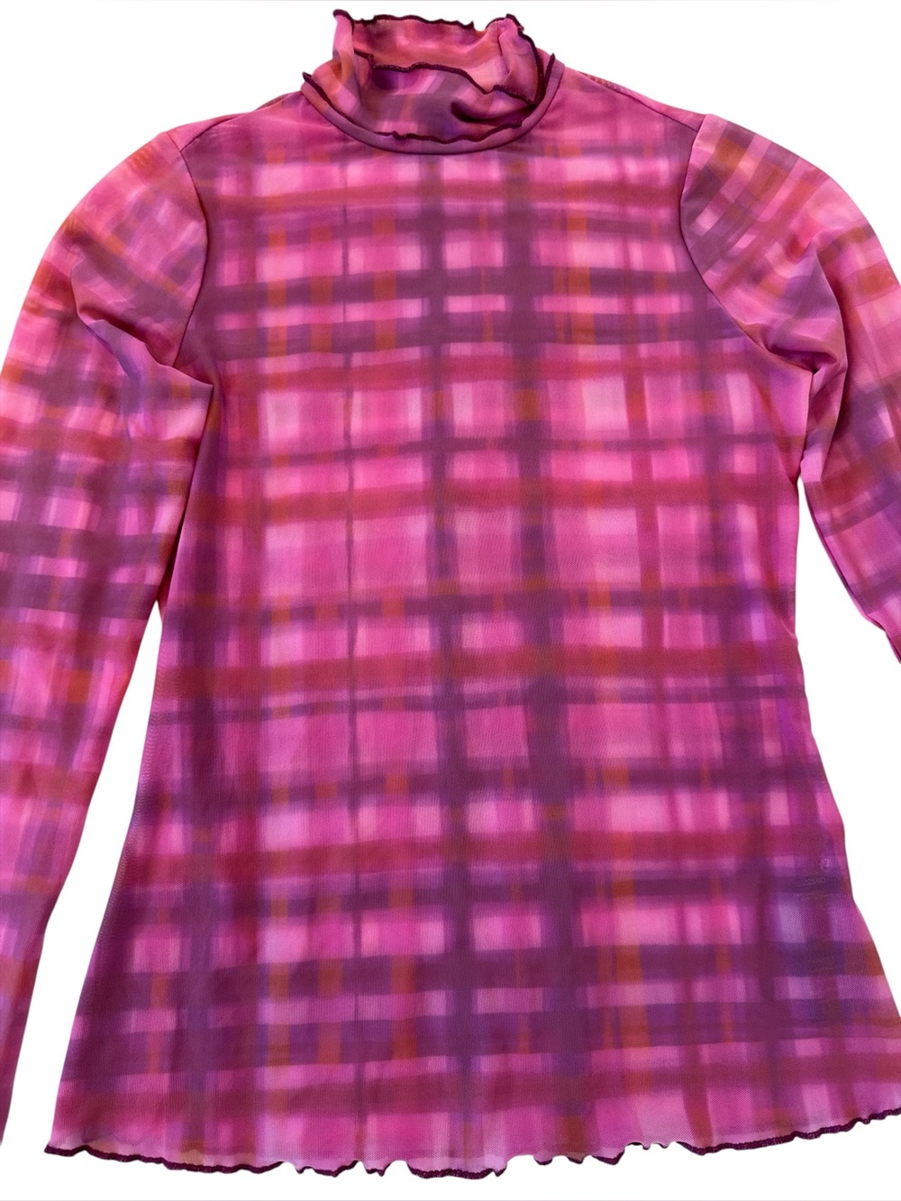 Anthropologie Pilcro Mesh Plaid Turtleneck Top - Picture 7 of 11
